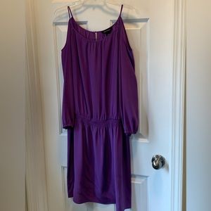 Women’s White House Black Market Purple Silk cold shoulder 3/4 sleeve dress XL